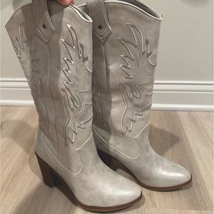 Silver cowboy boots, size 9